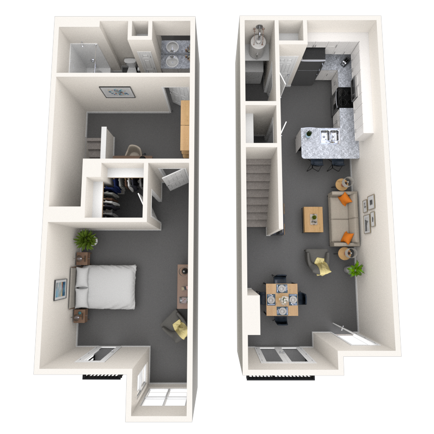 Floor plan for 1 bed, 1 bath, 961 sqft